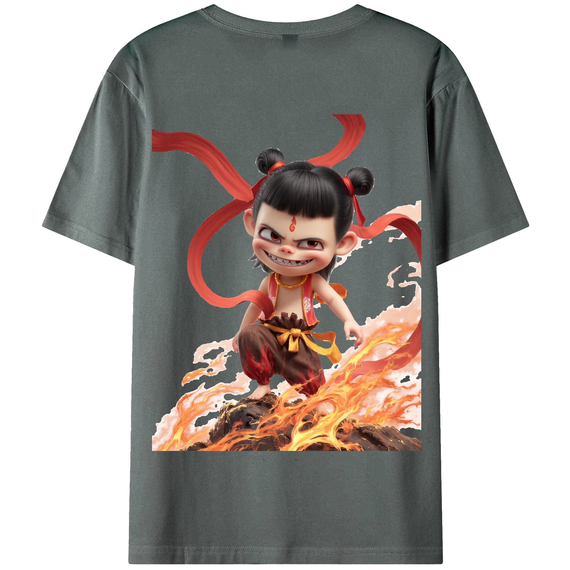 （画像用） Ne Zha 2 ナタ 魔童の大暴れ 綿100％半袖Tシャツ（背面プリント）